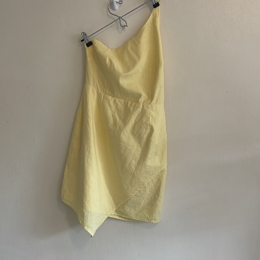 NA-KD Linen Yellow Mini Dress | Size 36 (US - Small) - Picture 8 of 16